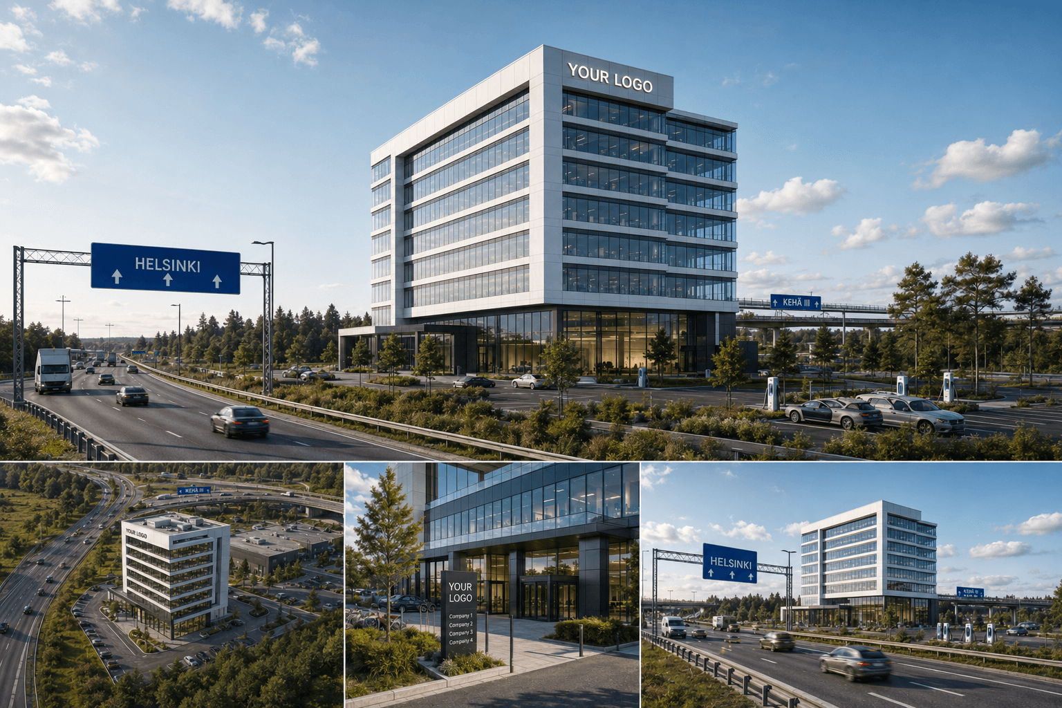 Landmark HQ — valkoinen toimistorakennus Kehä III varrella